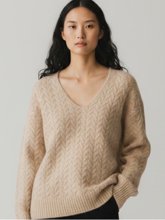 Sweaters - CAROLL CREAM 100% CASHMERE V NECK SWEATER